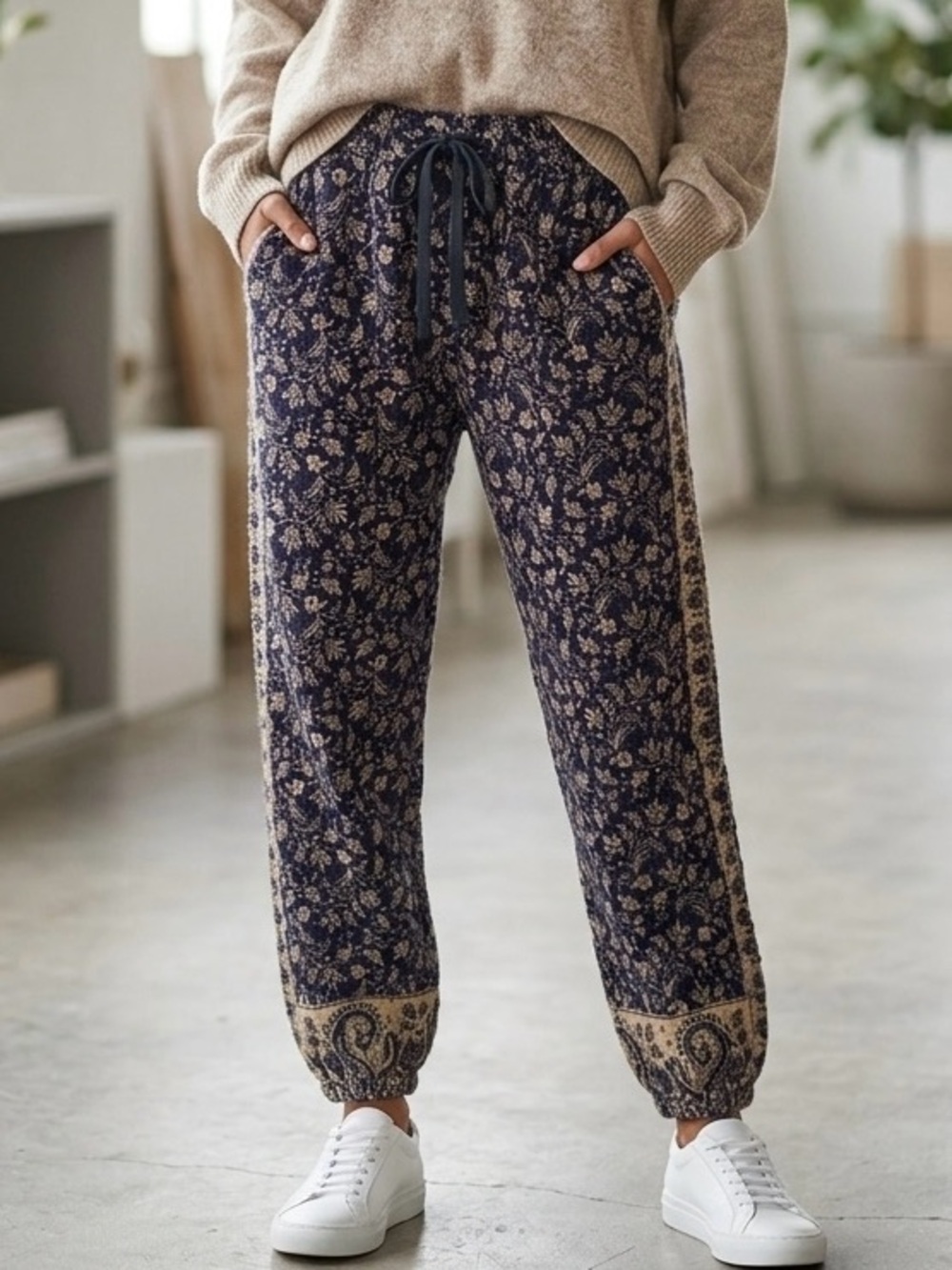 RHEA PAISLEY NAVY JOGGERS  ONE SIZE